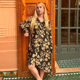 Kimber, Black & Gold Floral Viscose Shirt Dress