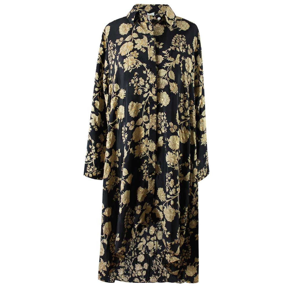 Kimber, Black & Gold Floral Viscose Shirt Dress