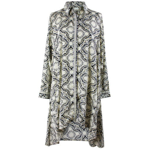 Avril, White, Black & Gold Arabesque Style Viscose Shirt Dress