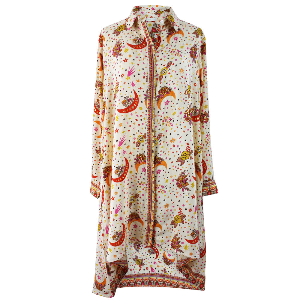 Stella, Cream, Orange & Pink Moon & Stars Print Viscose Shirt Dress