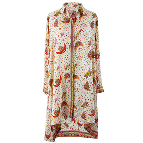 Stella, Cream, Orange & Pink Moon & Stars Print Viscose Shirt Dress
