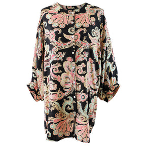 Daphne, Black, Rose & Gold Baroque Floral Print Long Viscose Shirt Blouse