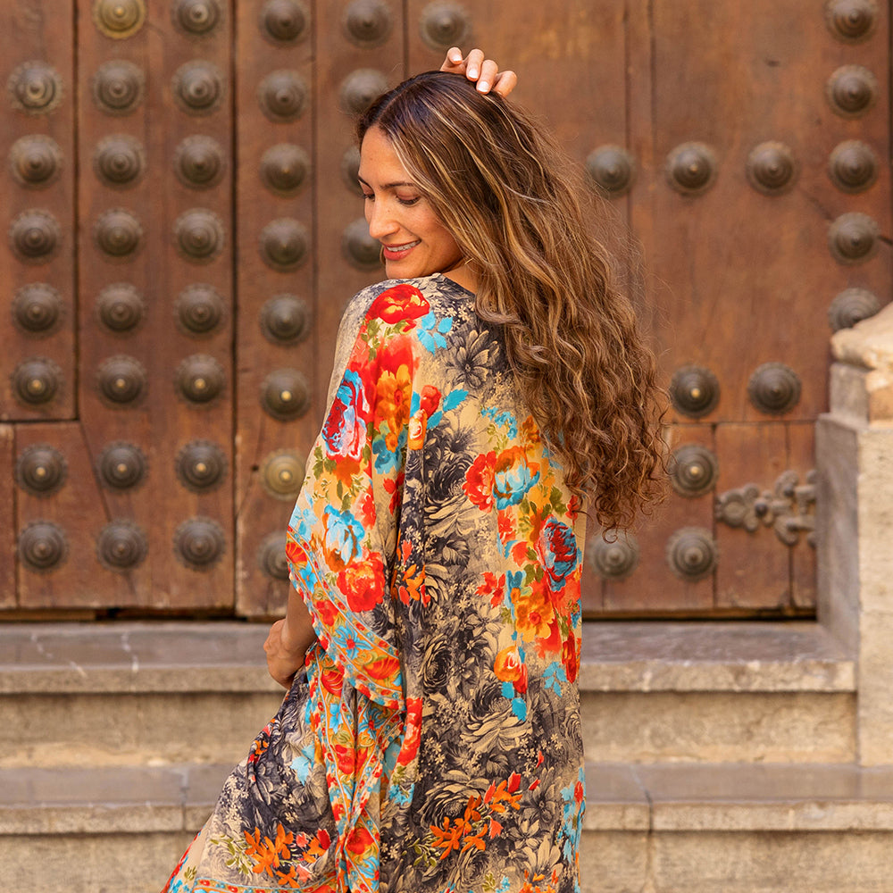 Maeve - Colourful Floral V Neck Viscose Kaftan