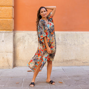 Maeve - Colourful Floral V Neck Viscose Kaftan