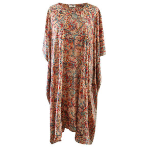 Nell - Red, Blue & Orange Paisley Round Neck Viscose Kaftan