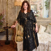 Fable, Black & Gold Small Geo Print Long Viscose Kaftan