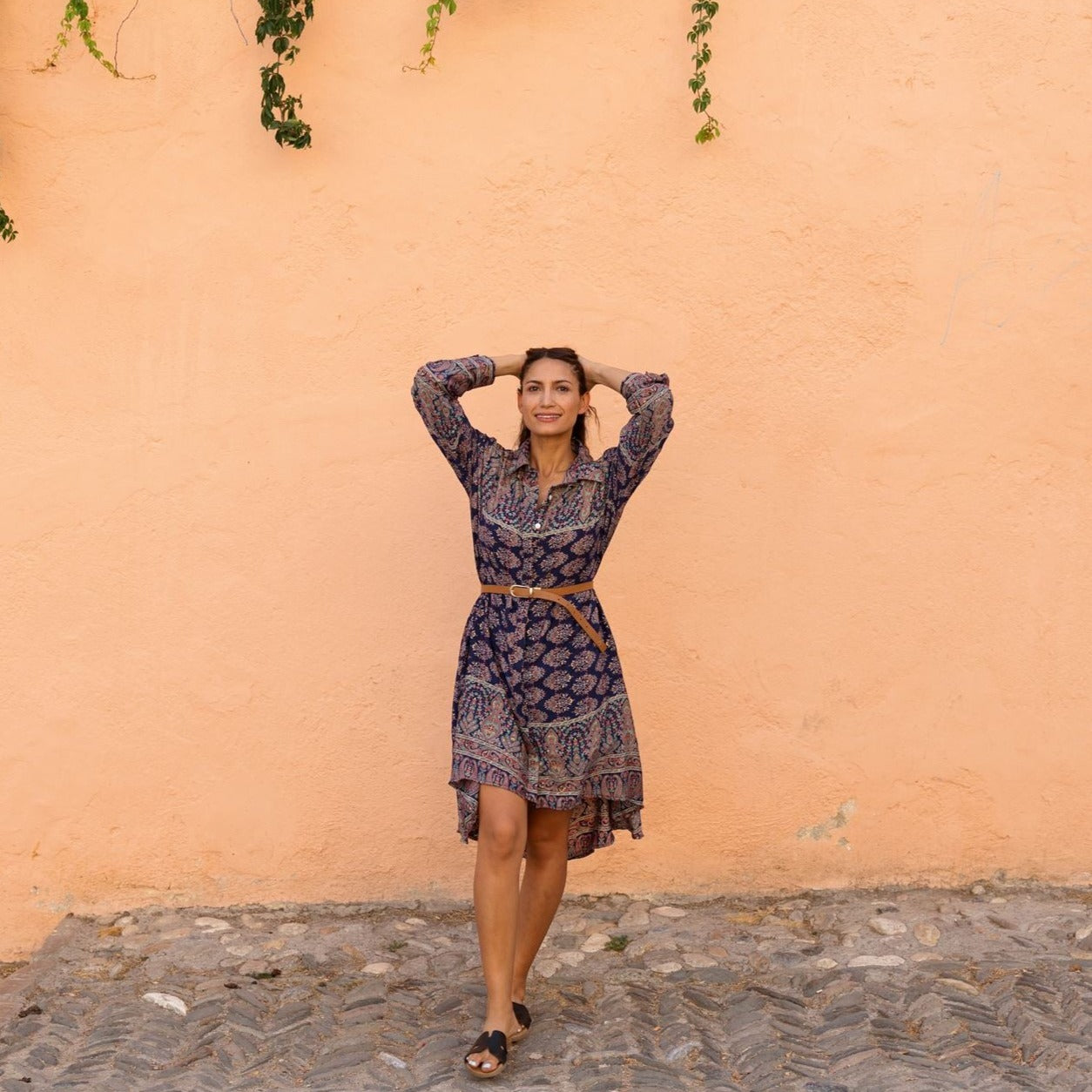Sasha - Navy Blue & Coral Viscose Shirt Dress Sasha - Navy Blue & Coral Viscose Shirt Dress