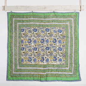 Green & Blue Floral Print Quilt/Throw Reversible Cotton Filled