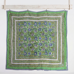Green & Blue Floral Print Quilt/Throw Reversible Cotton Filled