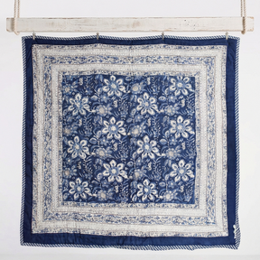 Royal Blue & White Floral Reverse Quilt/Throw Cotton Filled