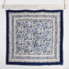 Royal Blue & White Floral Reverse Quilt/Throw Cotton Filled