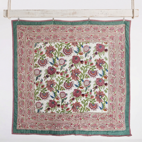 Turquoise, Burgundy & White Floral Print Reverse Quilt/Throw Cotton Filled