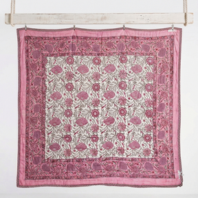 Dark Rose and Cream Floral Print Reverse Quilt/Throw Cotton Filled