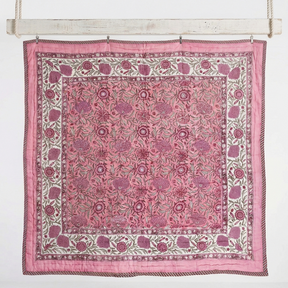 Dark Rose and Cream Floral Print Reverse Quilt/Throw Cotton Filled