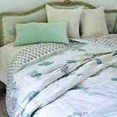 Cool Mint & Dark Pink Palm Block Print Quilt/Throw