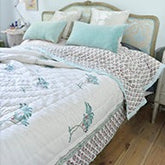 Cool Mint & Dark Pink Palm Block Print Quilt/Throw