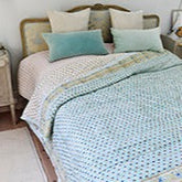 Turquoise, Mustard and Navy Block Print Quilt/Throw