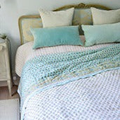 Turquoise, Mustard and Navy Block Print Quilt/Throw