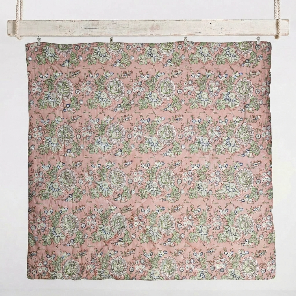 Peach And Green Floral Quilt