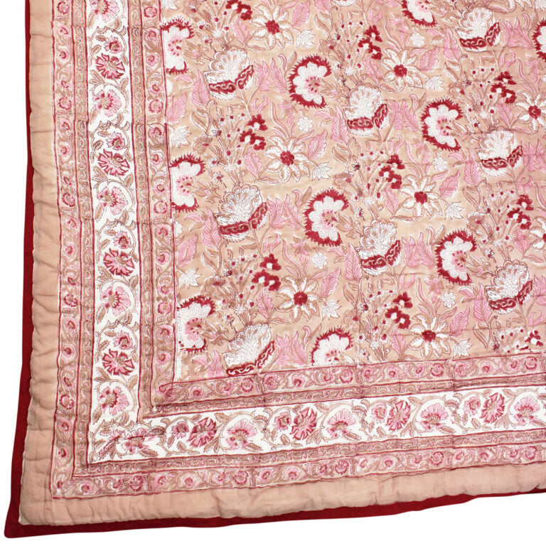 Blush, Pink & Red Floral Print Quilt/Throw Reversible