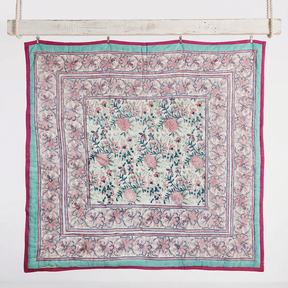 Pale Turquoise, Pink & Navy Floral Print Quilt/Throw Reversible