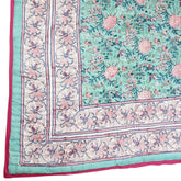 Pale Turquoise, Pink & Navy Floral Print Quilt/Throw Reversible