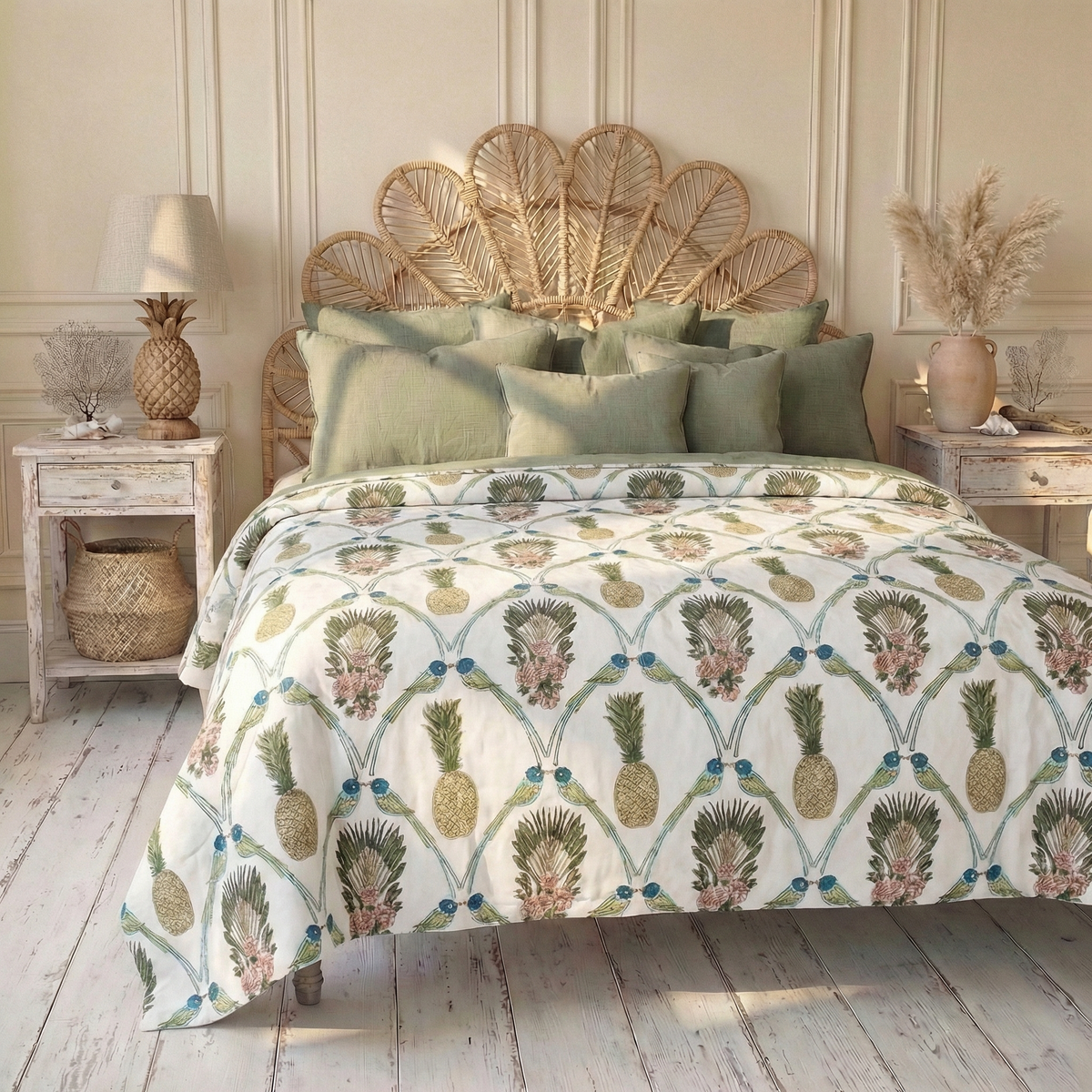 Bluebird & Pineapple Print Quilt/Throw