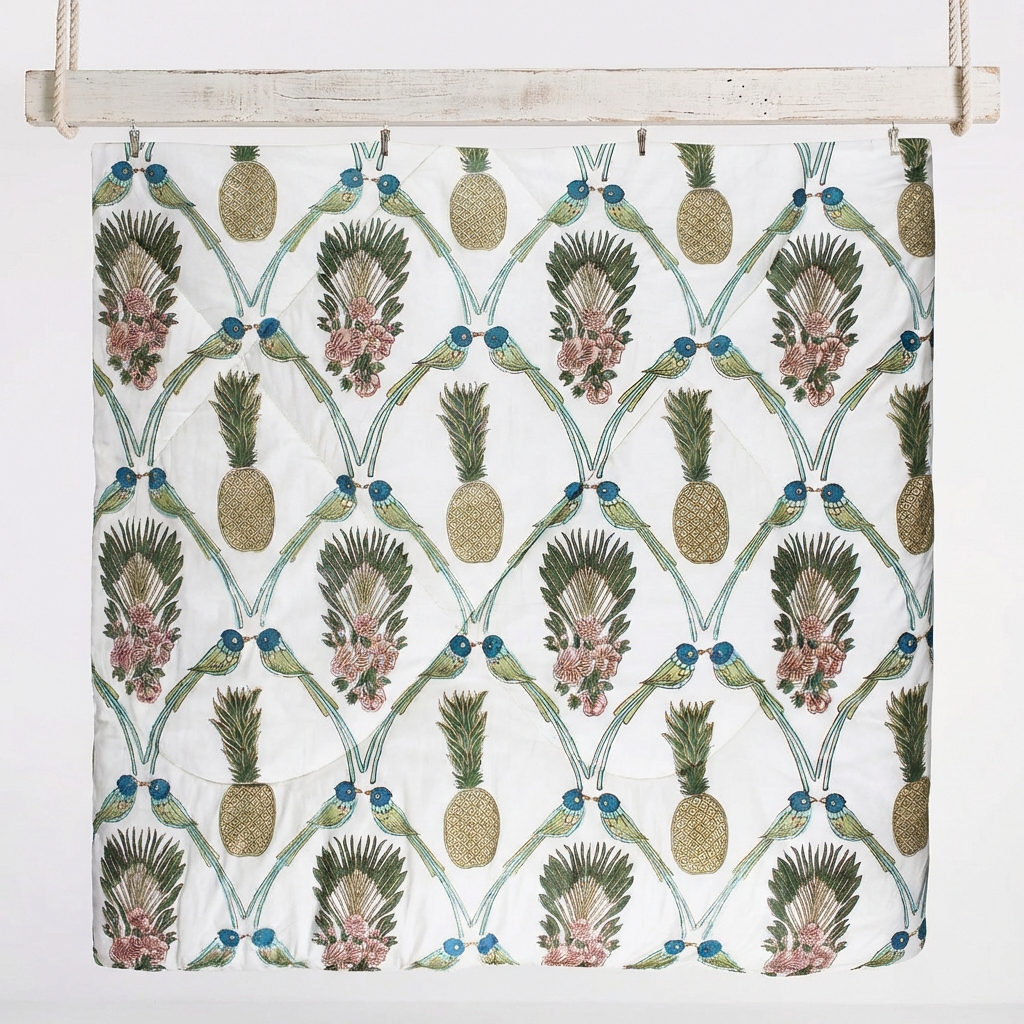 Bluebird & Pineapple Print Quilt/Throw