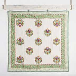 Colourful Large Block Floral With Pink & Green Floral Reverse Quilt/Throw Cotton Filled