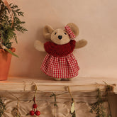 Mini Soft Teddy With Red Gingham Skirt & Hand Knitted Jumper