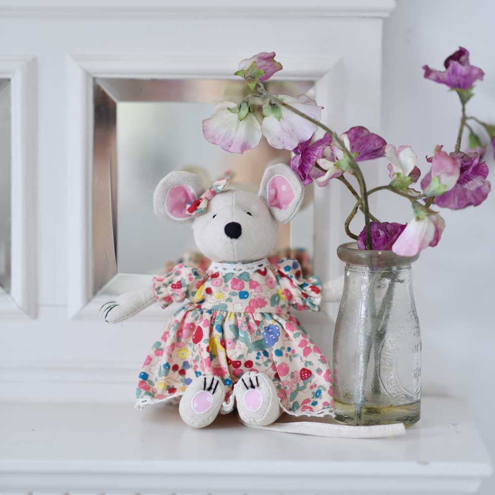 Cute Cotton Mouse With Floral Fruit Print Dress