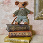 Soft Mouse With Green Gingham Trousers & Hand Knitted Jumper