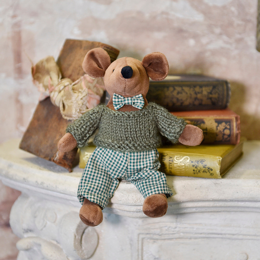Soft Mouse With Green Gingham Trousers & Hand Knitted Jumper