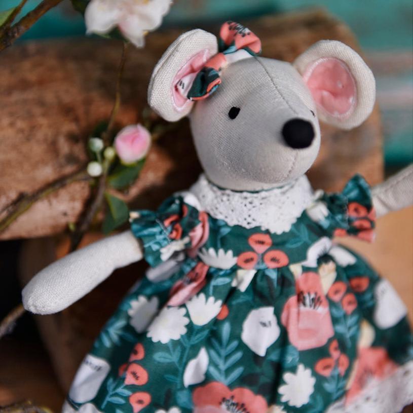 Cute Cotton Mouse With Green Woodland Dress