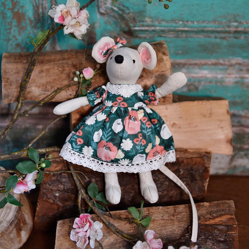 Cute Cotton Mouse With Green Woodland Dress