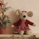 Mouse In Red Gingham Dress & Hand Knitted Cardigan
