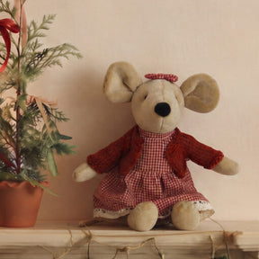 Mouse In Red Gingham Dress & Hand Knitted Cardigan