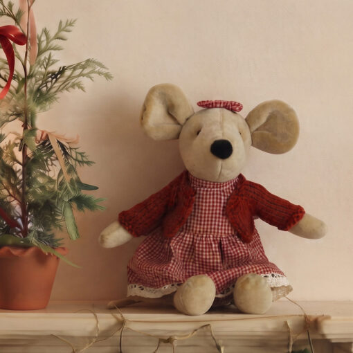 Mouse In Red Gingham Dress & Hand Knitted Cardigan