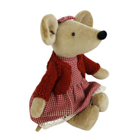 Mouse In Red Gingham Dress & Hand Knitted Cardigan
