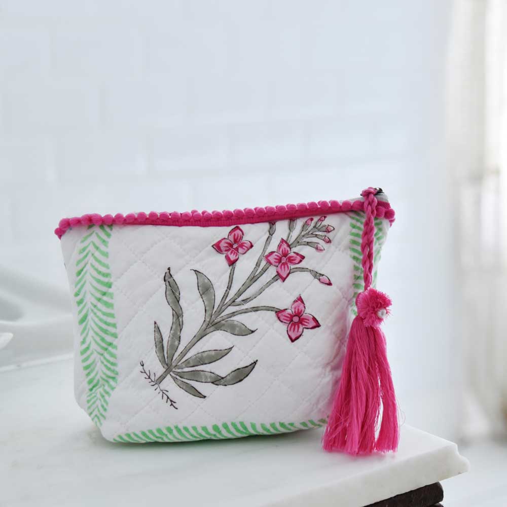 Floral Pink Palms Print Make Up Bag