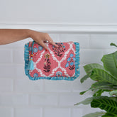 Pink Quilted Make Up Bag With Ruffle Trim