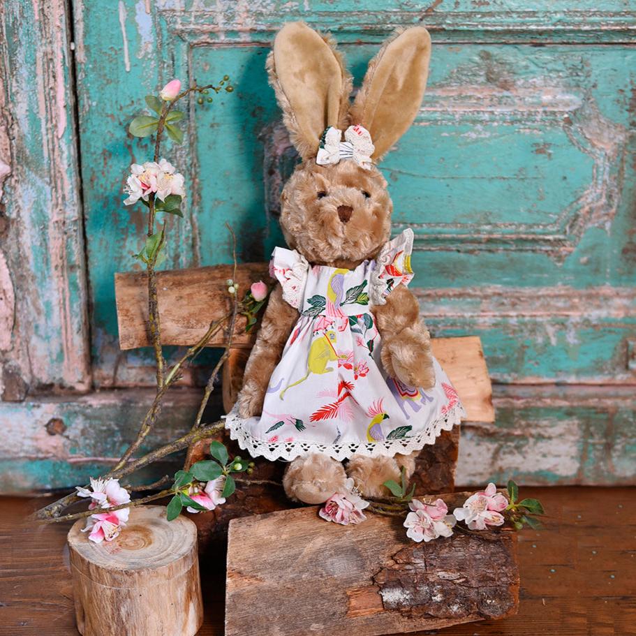 Rabbit Teddy Dressed In Sultan’s Garden Print Dress