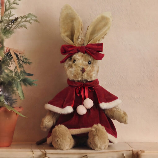 Rabbit In Red Velvet Christmas Dress