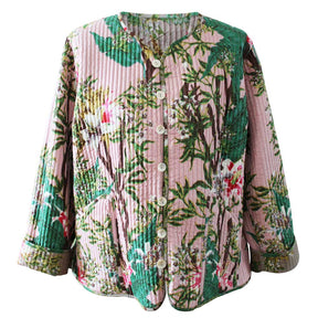 Grey Stargazer Lily/Pink Stargazer Lily Quilted Reversible Jacket