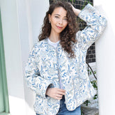 Cornflower Blue Floral Cotton Quilted Reversible Jacket