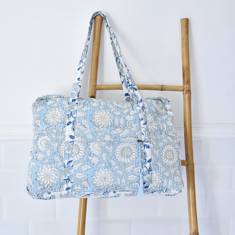 Cornflower Blue Quilted Tote Bag With Zip