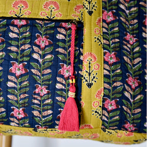 Navy Blue & Pink Lily Vertical Block Print Tote Bag With Zip