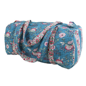 Inky Blue, Pink & Green Mixed Floral Quilted Duffle Bag