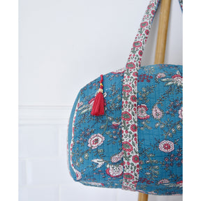 Inky Blue, Pink & Green Mixed Floral Quilted Duffle Bag