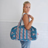 Inky Blue, Pink & Green Mixed Floral Quilted Duffle Bag